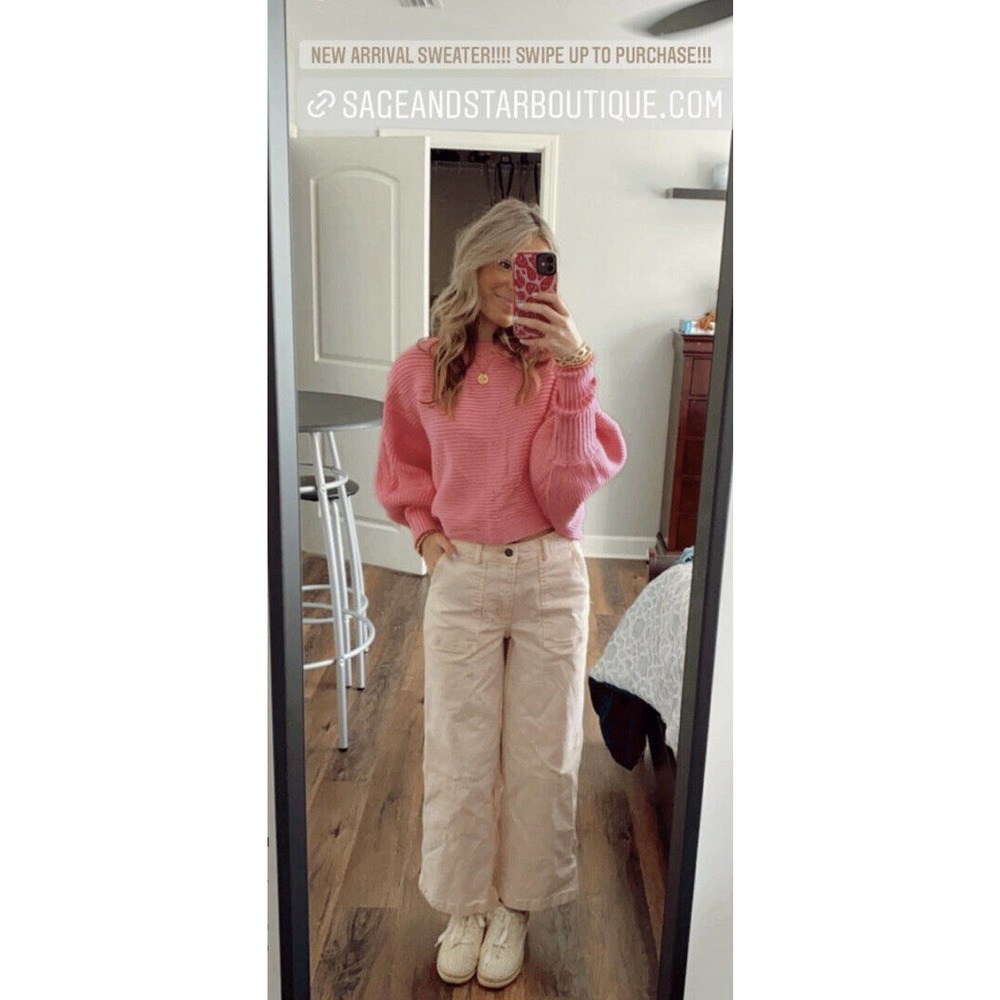 Cozy Pink Balloon Sleeve Sweater - Women